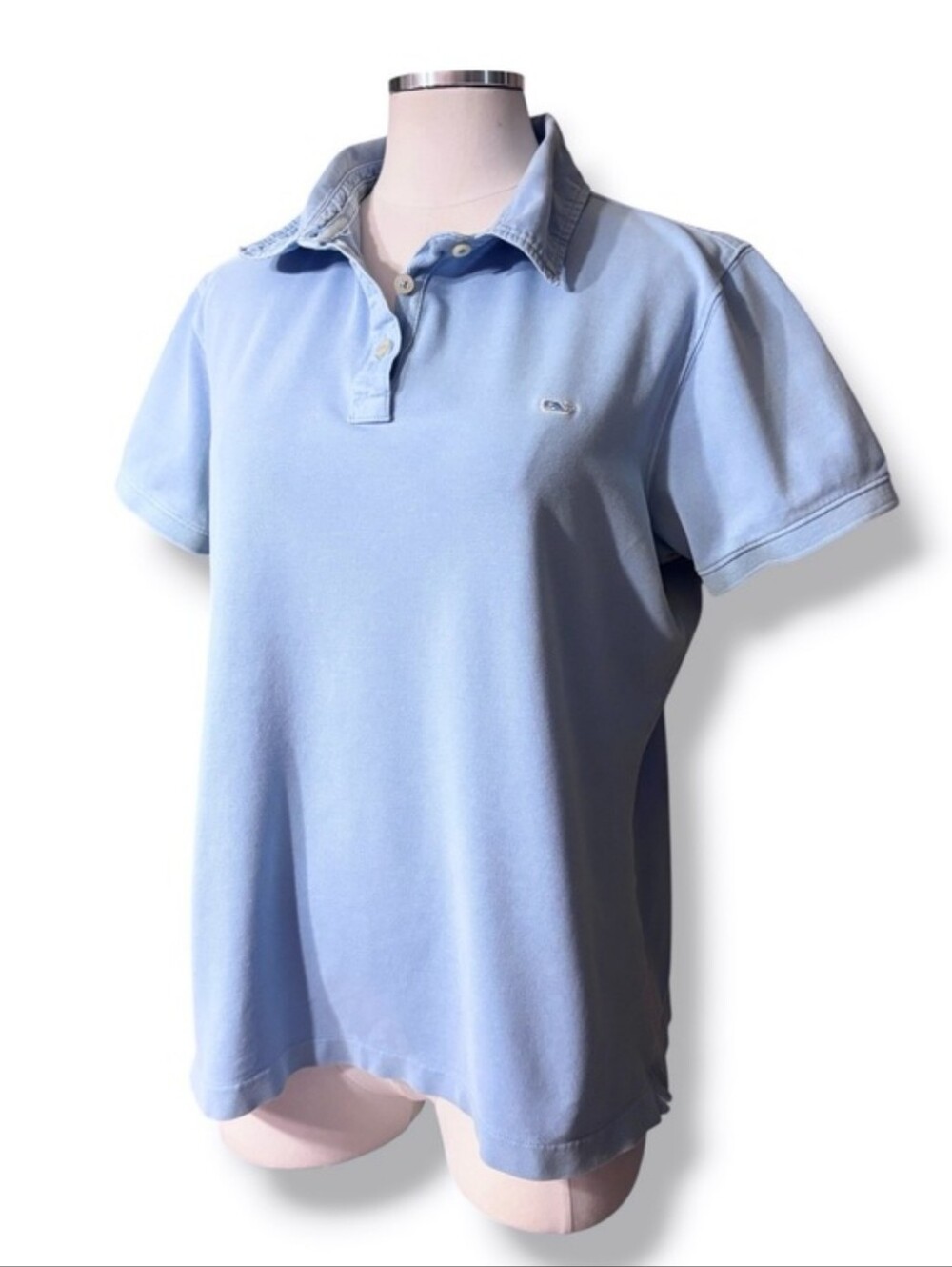 VINEYARD VINES Blue Knit Cotton Polo Woven Collar with EmbroideryCotton